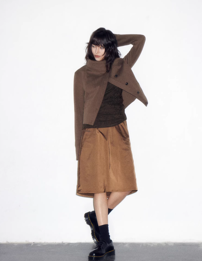 Glossy Edge Polka Waist Midi Skirt