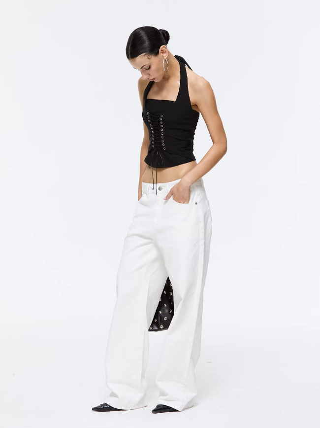 Midnight Lace-Up Halter Corset Top