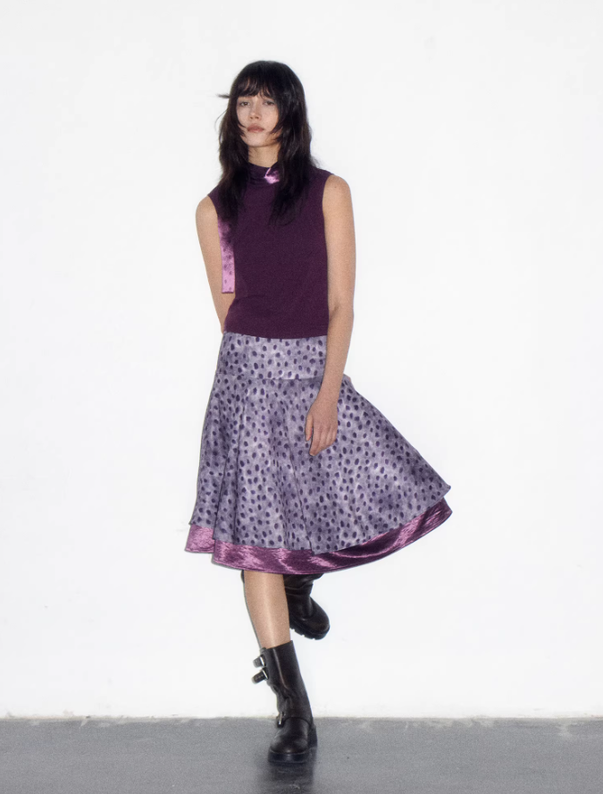 Blurred Dot Satin Midi Skirt