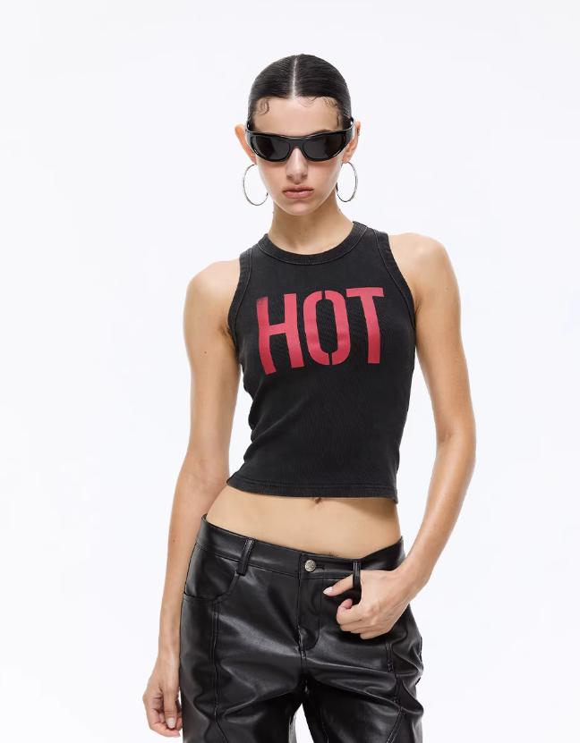 Washed Letter Sculpt Knit Tank