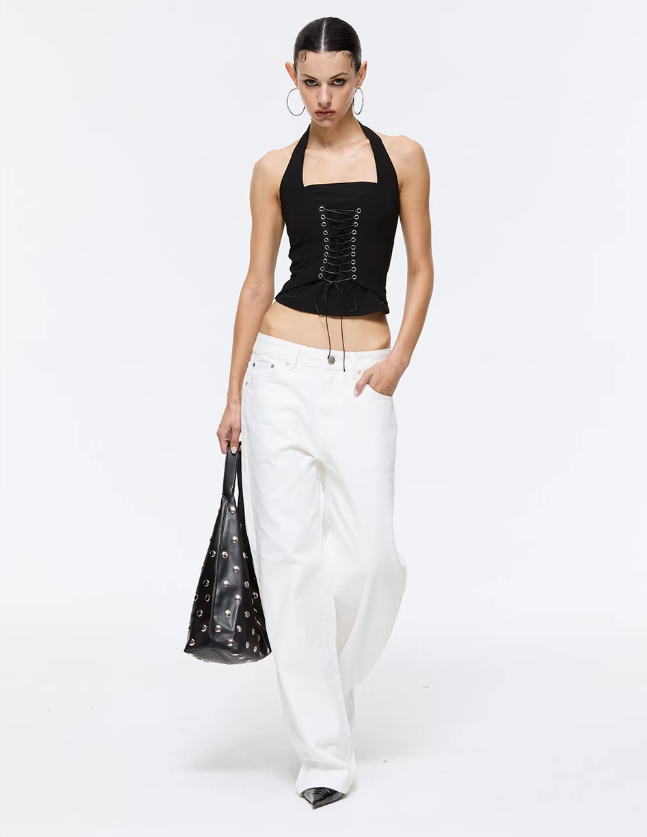 Midnight Lace-Up Halter Corset Top