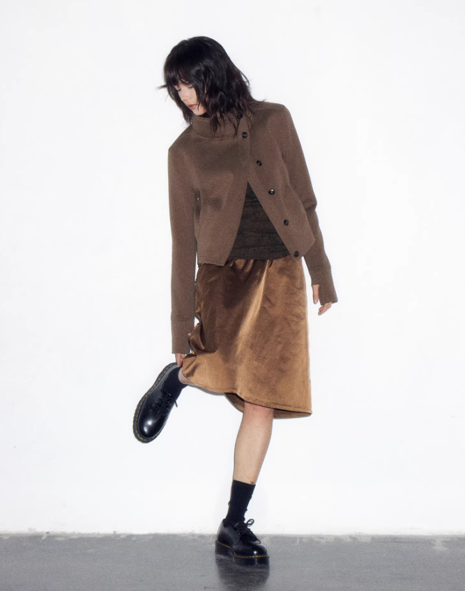 Glossy Edge Polka Waist Midi Skirt