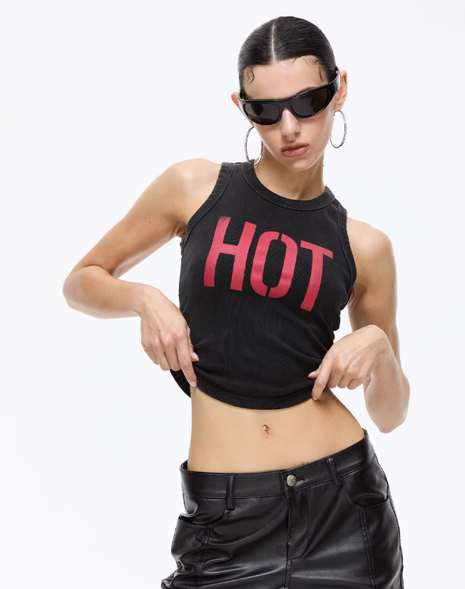 Washed Letter Sculpt Knit Tank