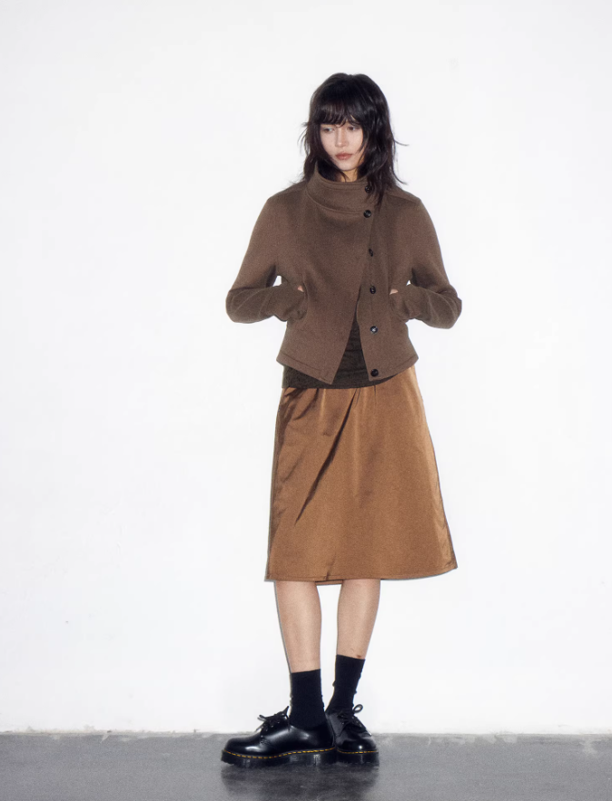 Glossy Edge Polka Waist Midi Skirt