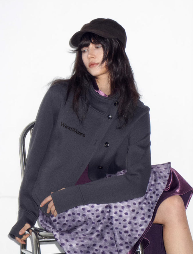 Edge Silhouette Asymmetric Stand-Collar Jacket
